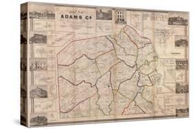 1858, Adams County Wall Map, Pennsylvania, United States-null-Stretched Canvas