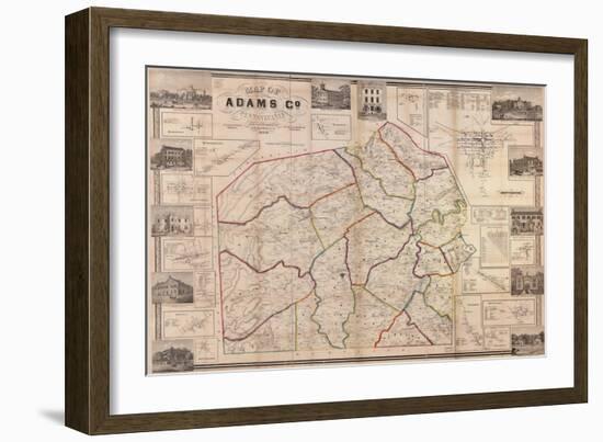 1858, Adams County Wall Map, Pennsylvania, United States-null-Framed Giclee Print