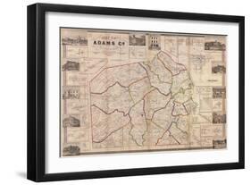 1858, Adams County Wall Map, Pennsylvania, United States-null-Framed Giclee Print