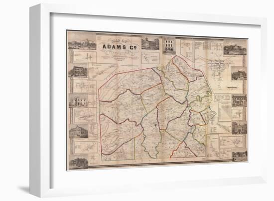 1858, Adams County Wall Map, Pennsylvania, United States-null-Framed Giclee Print