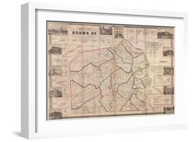 1858, Adams County Wall Map, Pennsylvania, United States-null-Framed Giclee Print