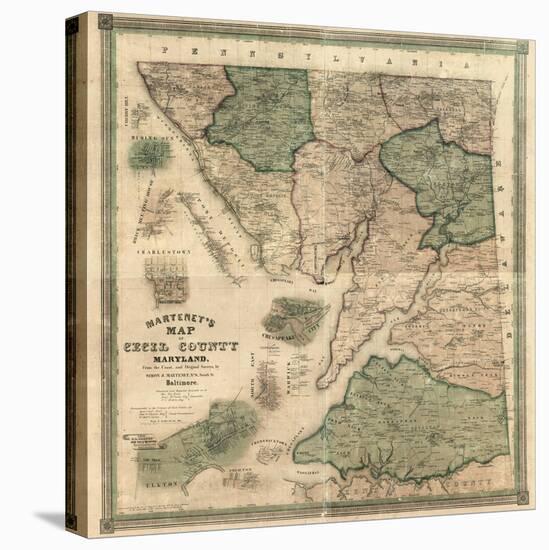 1858, Cecil County Wall Map, Maryland, United States-null-Stretched Canvas