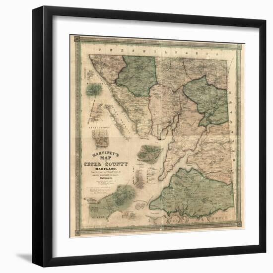 1858, Cecil County Wall Map, Maryland, United States-null-Framed Giclee Print