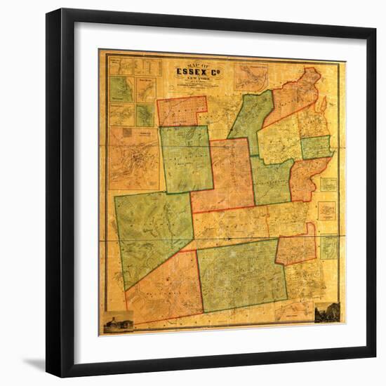 1858, Essex County 1858 Wall Map, New York, United States-null-Framed Giclee Print