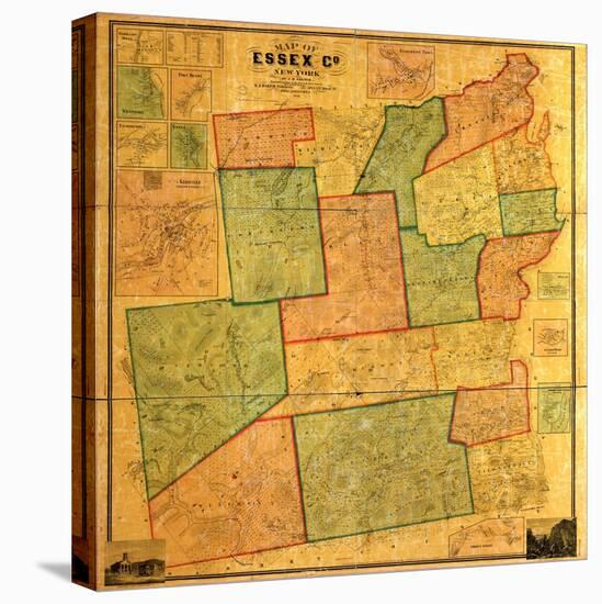 1858, Essex County 1858 Wall Map, New York, United States-null-Stretched Canvas