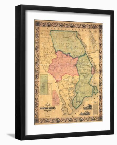 1858, Harford County Wall Map, Maryland, United States-null-Framed Giclee Print