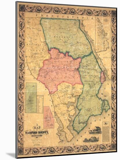 1858, Harford County Wall Map, Maryland, United States-null-Mounted Giclee Print