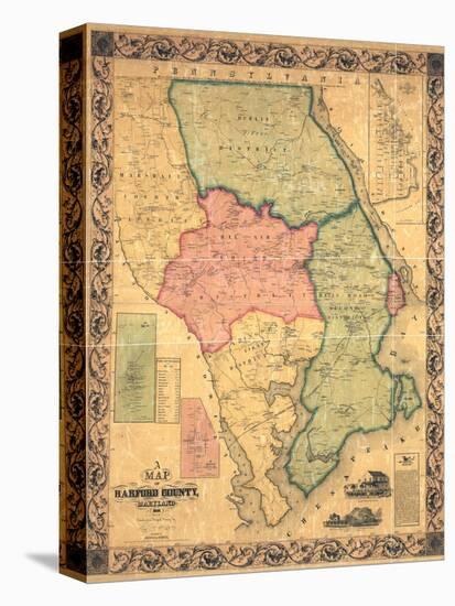 1858, Harford County Wall Map, Maryland, United States-null-Stretched Canvas