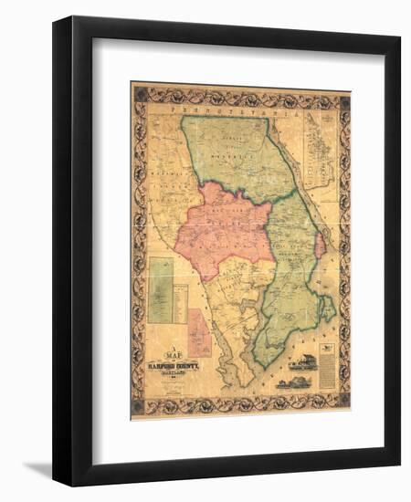 1858, Harford County Wall Map, Maryland, United States-null-Framed Giclee Print