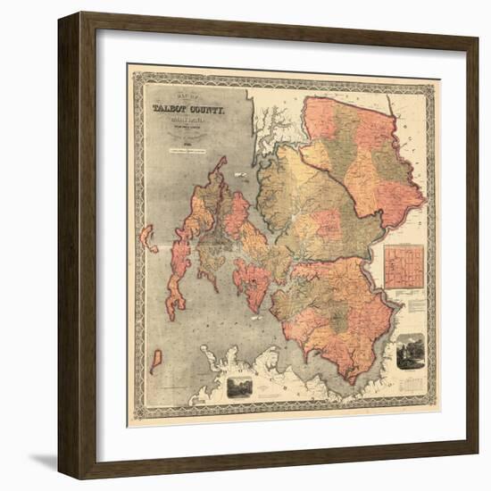 1858, Talbot County Wall Map, Maryland, United States-null-Framed Giclee Print