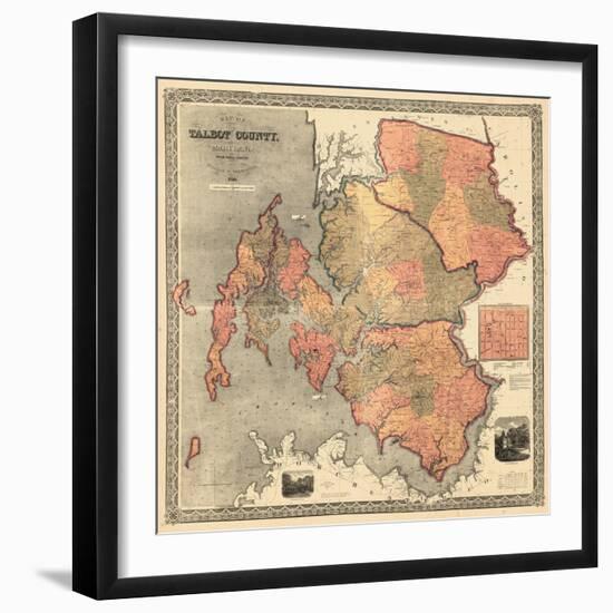 1858, Talbot County Wall Map, Maryland, United States-null-Framed Giclee Print