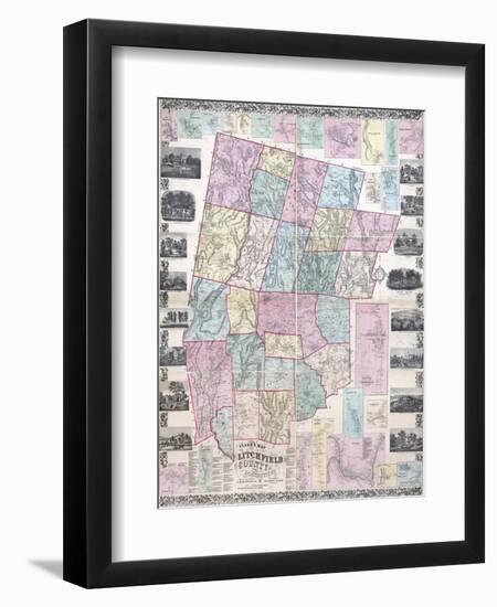 1859, Litchfield County Wall Map, Connecticut, United States-null-Framed Giclee Print