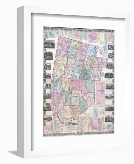 1859, Litchfield County Wall Map, Connecticut, United States-null-Framed Giclee Print