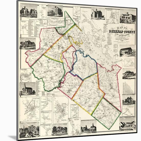 1860, Belknap County Wall Map, New Hampshire, United States-null-Mounted Giclee Print
