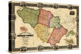 1860, Howard County Wall Map, Maryland, United States-null-Stretched Canvas