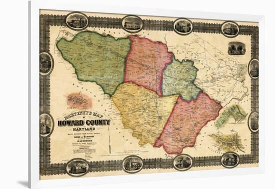 1860, Howard County Wall Map, Maryland, United States-null-Framed Giclee Print