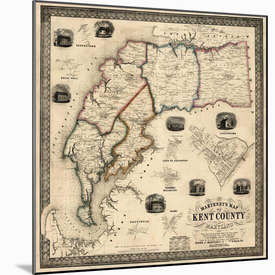 1860, Kent County Wall Map, Maryland, United States-null-Mounted Giclee Print