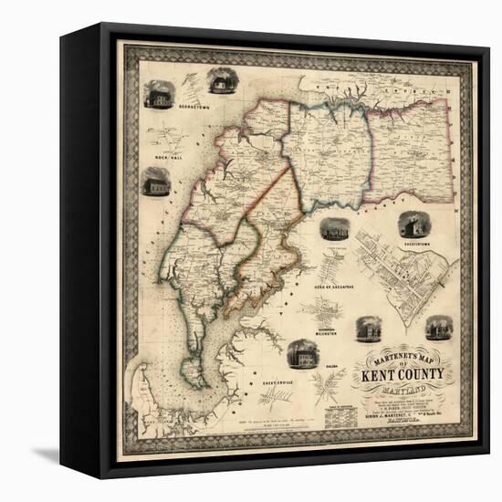 1860, Kent County Wall Map, Maryland, United States-null-Framed Stretched Canvas