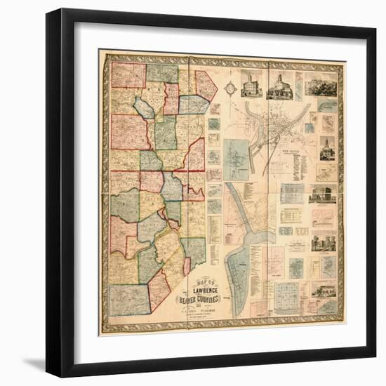 1860, Lawrence and Beaver Counties Wall Map 1860, Massachusetts, United States-null-Framed Giclee Print