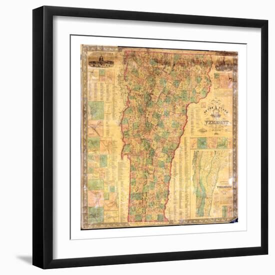 1860, Vermont State Wall Map with Property Owners, Vermont, United States-null-Framed Giclee Print