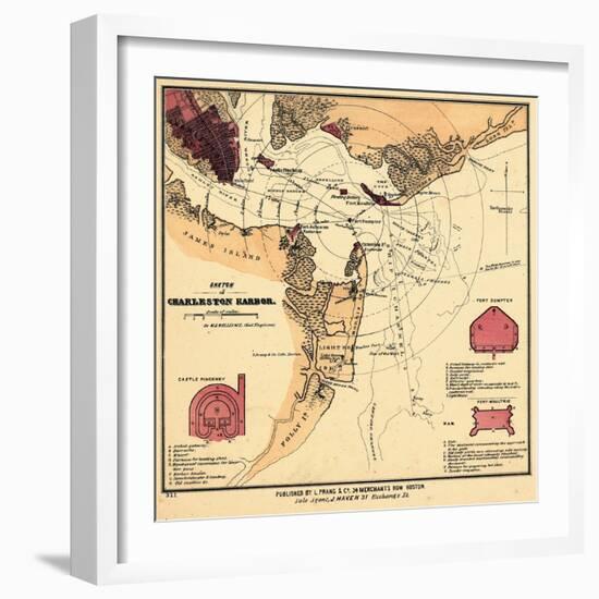 1860s, Charleston Harbor Chart South Carolina, South Carolina, United States-null-Framed Premium Giclee Print