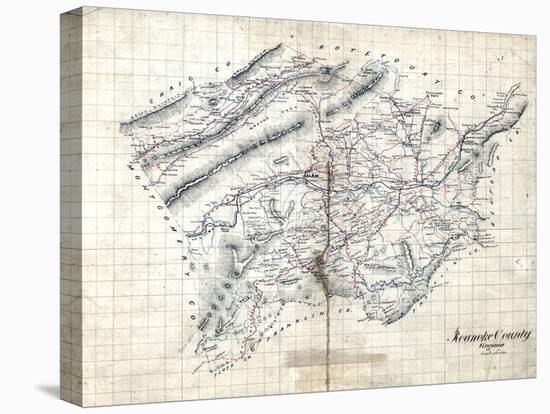 1860s, Roanoke County Wall Map, Virginia, United States-null-Stretched Canvas