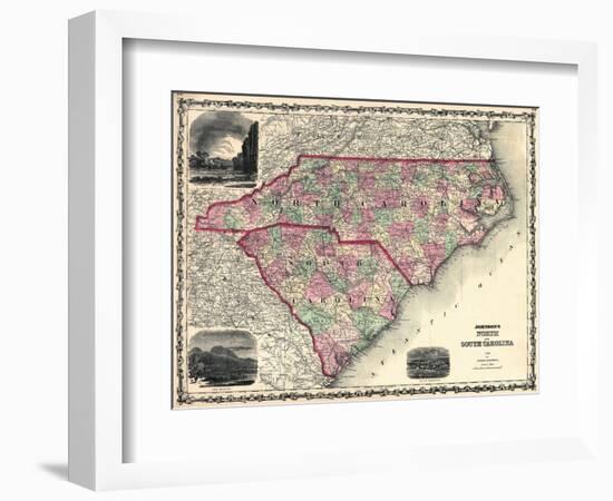 1861, North Carolina and South Carolina State Map, North Carolina, United States-null-Framed Giclee Print