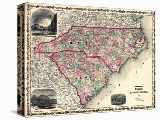 1861, North Carolina and South Carolina State Map, North Carolina, United States-null-Stretched Canvas