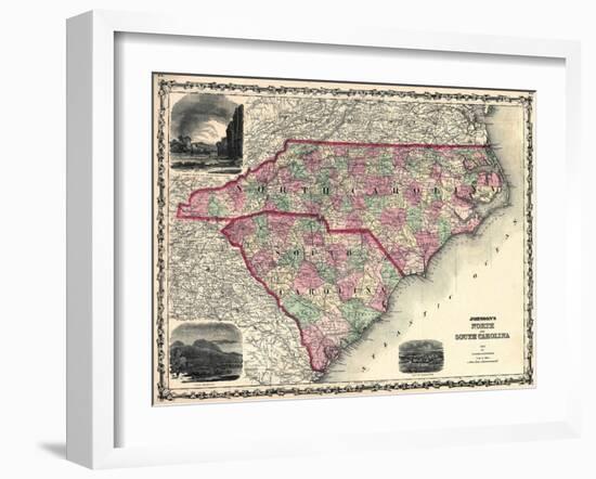 1861, North Carolina and South Carolina State Map, North Carolina, United States-null-Framed Giclee Print