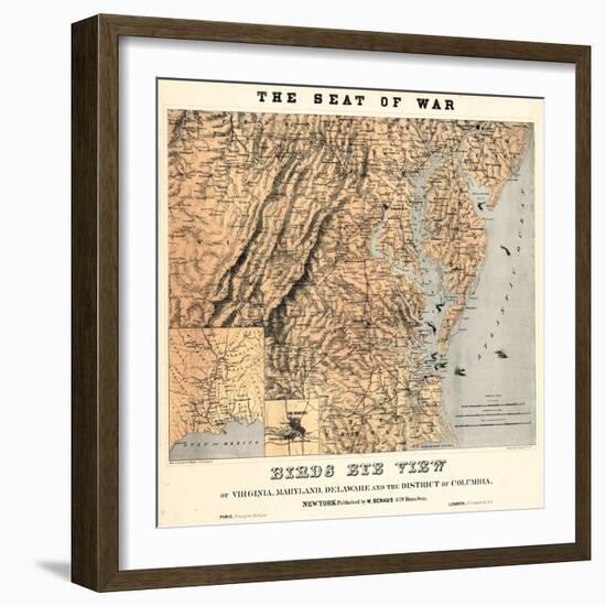 1861,VA - MD - DE - D.C. Bird's Eye View - The Seat of War, District of Columbia,USA-null-Framed Giclee Print