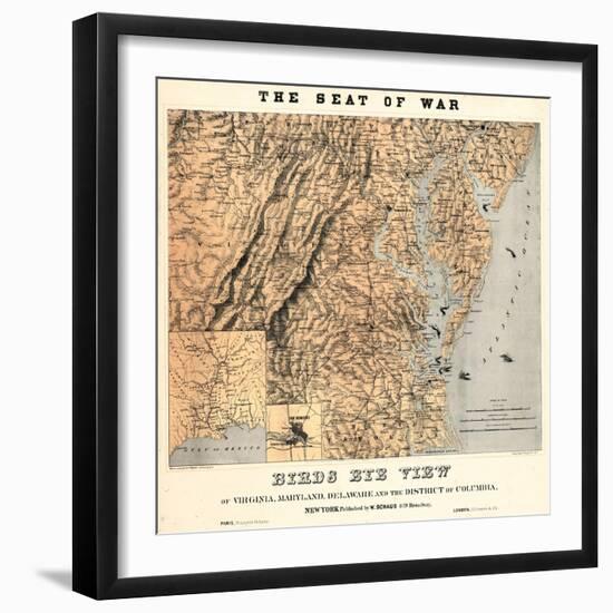 1861,VA - MD - DE - D.C. Bird's Eye View - The Seat of War, District of Columbia,USA-null-Framed Giclee Print