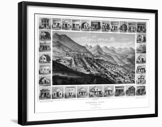 1861, Virginia City Bird's Eye View, Nevada, United States-null-Framed Giclee Print