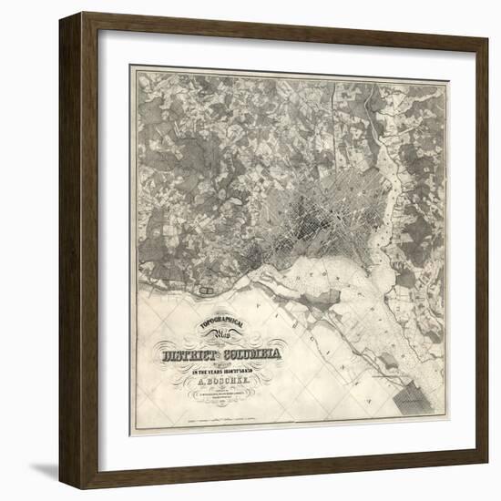 1861, Washington D.C. Topographic Map, District of Columbia, United States-null-Framed Giclee Print