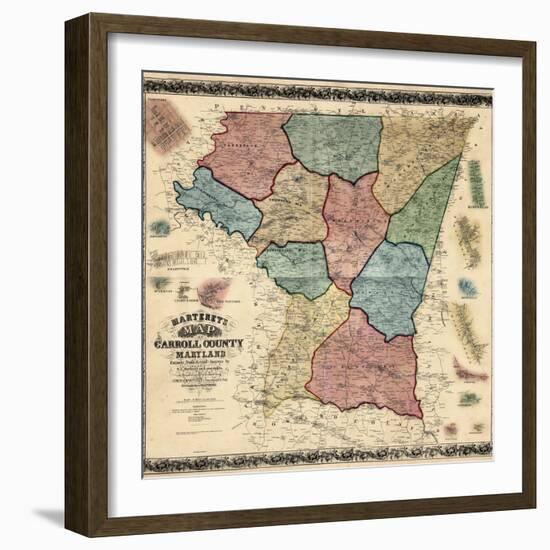 1862, Carroll County Wall Map, Maryland, United States-null-Framed Giclee Print