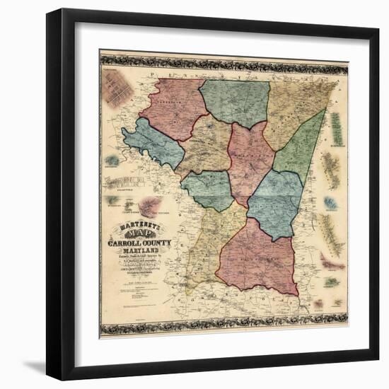 1862, Carroll County Wall Map, Maryland, United States-null-Framed Giclee Print