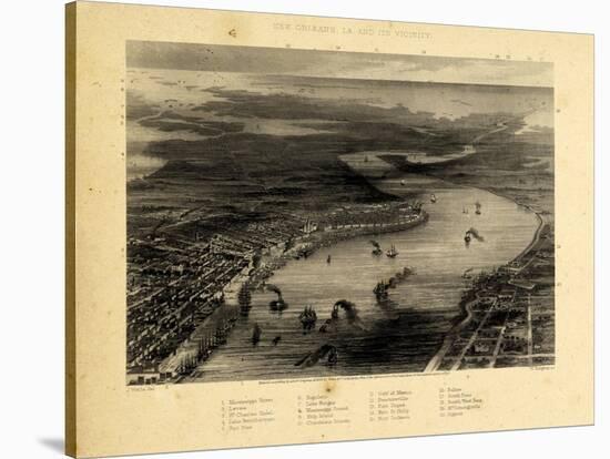 1863, New Orleans Bird's Eye View, Louisiana, United States-null-Stretched Canvas