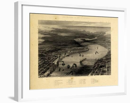 1863, New Orleans Bird's Eye View, Louisiana, United States-null-Framed Giclee Print