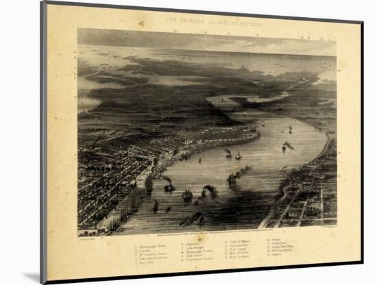 1863, New Orleans Bird's Eye View, Louisiana, United States-null-Mounted Giclee Print