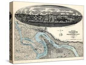 1863, Vicksburg Bird's Eye View, Mississippi, United States-null-Stretched Canvas