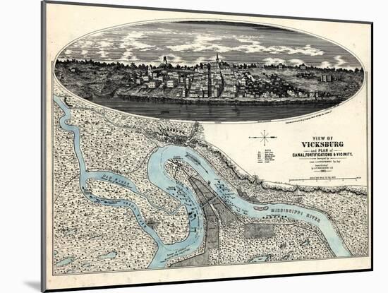 1863, Vicksburg Bird's Eye View, Mississippi, United States-null-Mounted Giclee Print