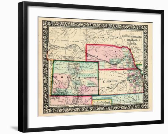 1864, Kansas, Nebraska, Colorado and Dakota Mitchell Plate, Nebraska, United States-null-Framed Giclee Print