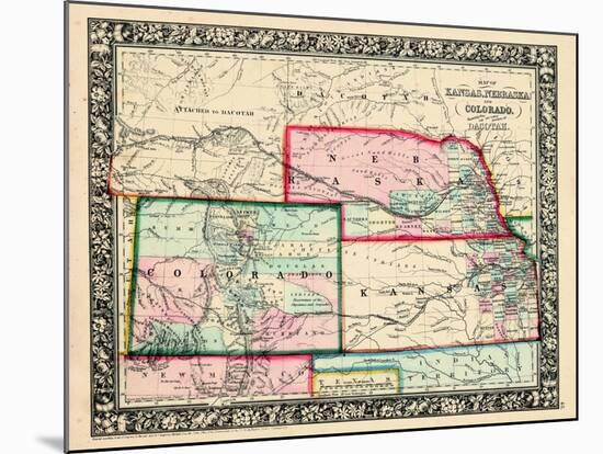 1864, Kansas, Nebraska, Colorado and Dakota Mitchell Plate, Nebraska, United States-null-Mounted Giclee Print