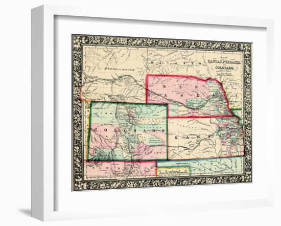 1864, United States, Colorado, Kansas, Nebraska, North America, Kansas, Nebraska, Colorado, Dakota-null-Framed Giclee Print