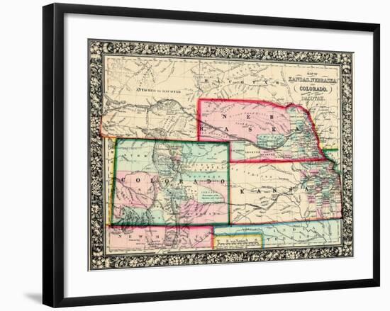 1864, United States, Colorado, Kansas, Nebraska, North America, Kansas, Nebraska, Colorado, Dakota-null-Framed Giclee Print