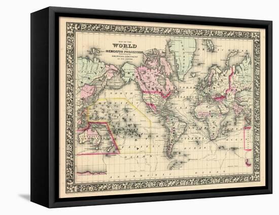 1864, World, World Map-null-Framed Stretched Canvas