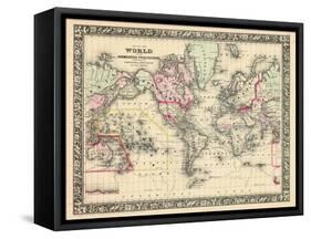 1864, World, World Map-null-Framed Stretched Canvas