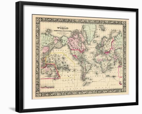 1864, World, World Map-null-Framed Giclee Print