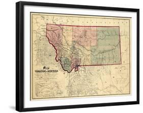 1865, Montana Wall Map, Montana, United States-null-Framed Giclee Print