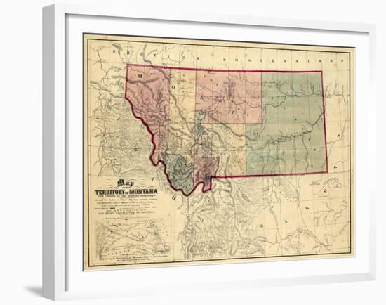 1865, Montana Wall Map, Montana, United States-null-Framed Giclee Print