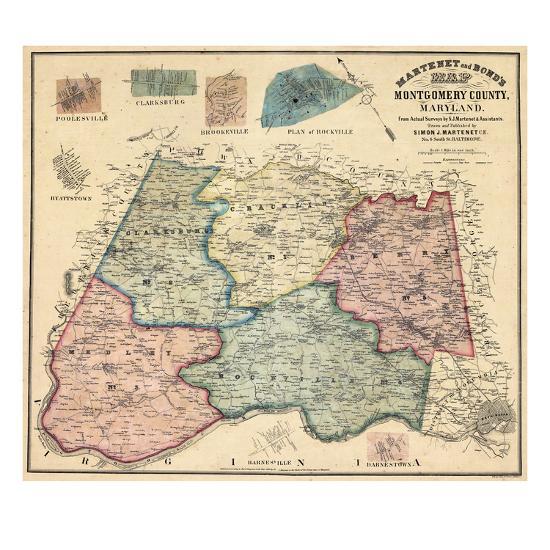 '1865, Montgomery County Wall Map, Maryland, United States' Giclee '1865, Montgomery County Wall Map, Maryland, United States' Giclee